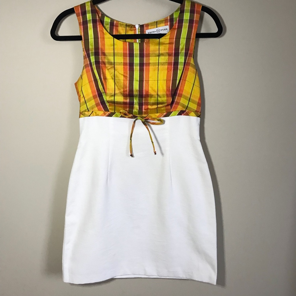 Vintage Trina Turk Mini Dress Plaid Bodice Sz 2